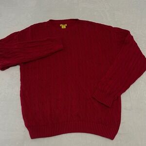 Duck Head Mens M Red Cable Knit Cotton Crewneck Sweater Long Sleeve Grandpa Core